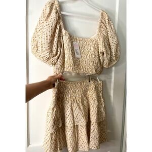 Lilly Pulitzer Yara Eyelet Set Size 16‎ Smocked Top Ruffle Mini Skirt mermaid